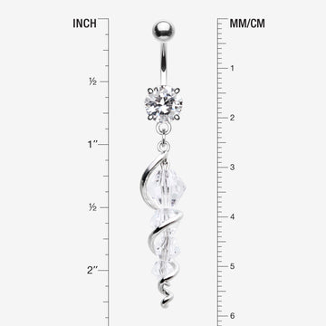 Detail View 1 of Swirly Sparkle Spiral Chandelier Belly Button Ring-Clear Gem